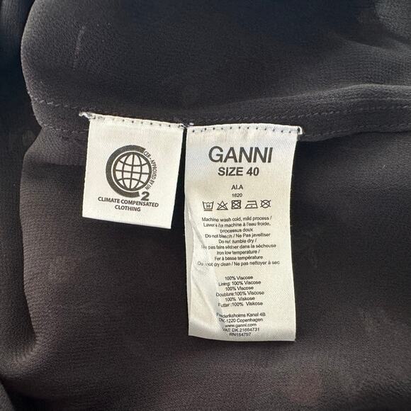 GANNI Elm Shirred Floral Black Georgette Mini Skirt Size 40 US 10 Smocked Waist - Picture 6 of 8